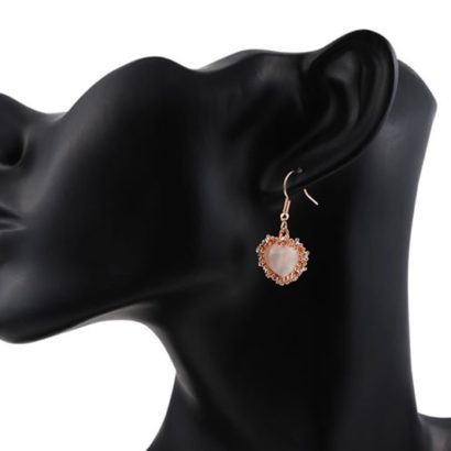 The pink Heart earring, three times gold plated and inlaid with pink opal surrounded by special crystals