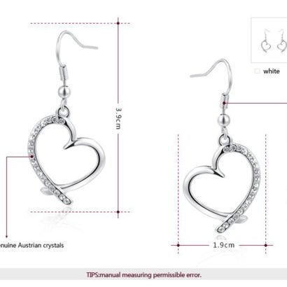 The Heart earring, three times gold plated and inlaid with special white crystals