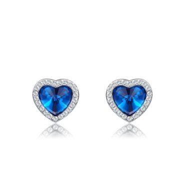 The Heart earring, three times gold plated and inlaid with swiss crystals and blue heart of zircon