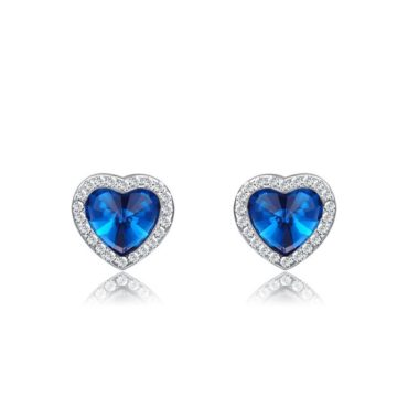 The Heart earring, three times gold plated and inlaid with swiss crystals and blue heart of zircon