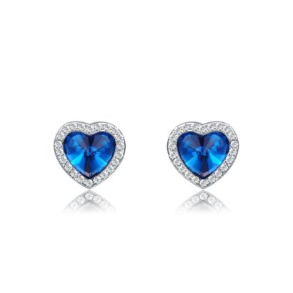 The Heart earring, three times gold plated and inlaid with swiss crystals and blue heart of zircon