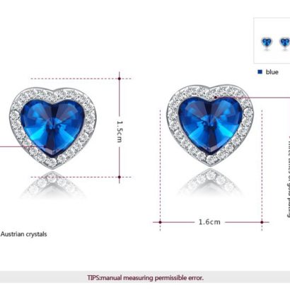 The Heart earring, three times gold plated and inlaid with swiss crystals and blue heart of zircon