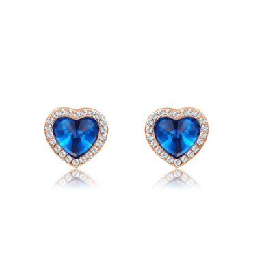 The Heart earring, three times gold plated and inlaid with swiss crystals and blue heart of zircon