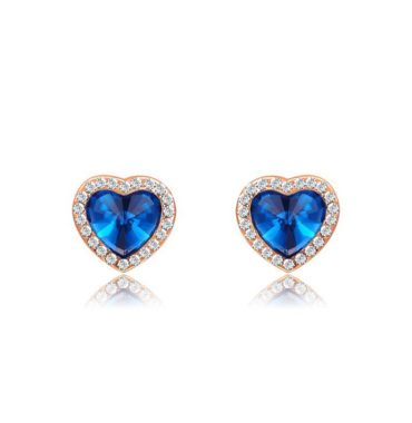 The Heart earring, three times gold plated and inlaid with swiss crystals and blue heart of zircon