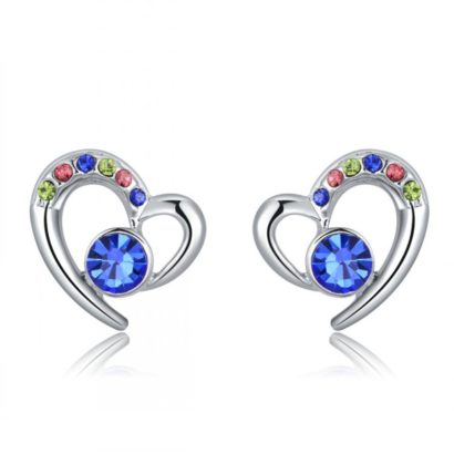 The heart earring is three times gold plated inlaid with colored crystals and blue Austrian crystals