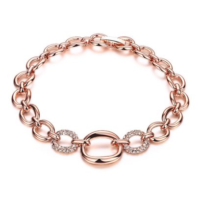 Chain bangle made from rose gold and inlaid with two diamonds