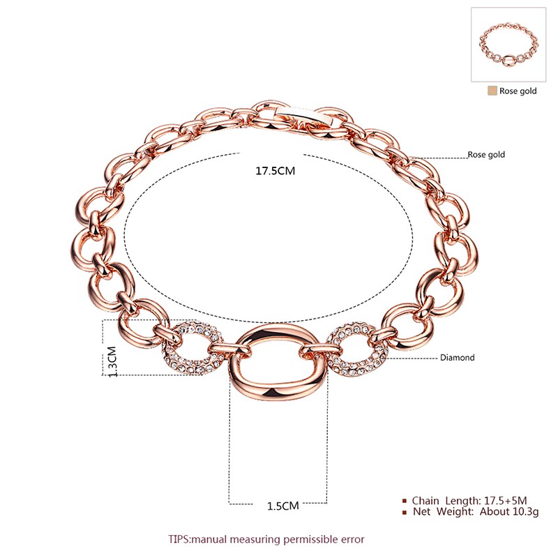 Chain bangle made from rose gold and inlaid with two diamonds