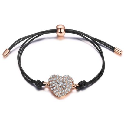 Leather bangle inlaid with special rose gold pieces and a heart of diamond