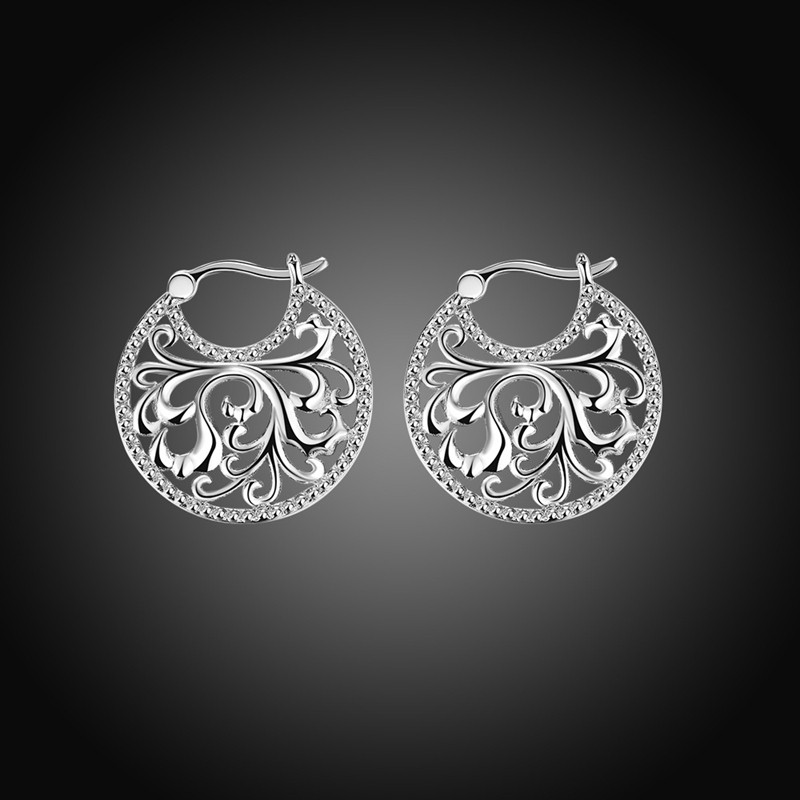 Special copper earring with Guilloche design and silver plated