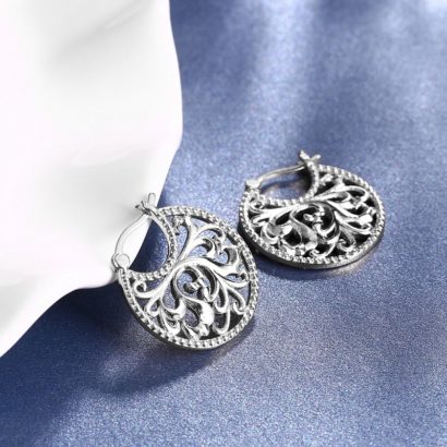 Special copper earring with Guilloche design and silver plated