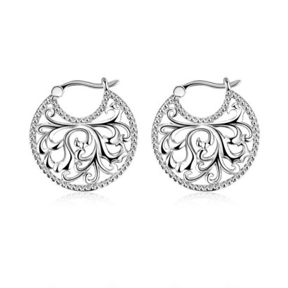 Special copper earring with Guilloche design and silver plated