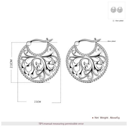 Special copper earring with Guilloche design and silver plated