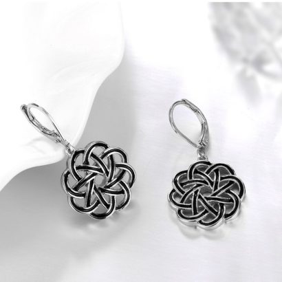 Special copper earring with Guilloche design and silver plated