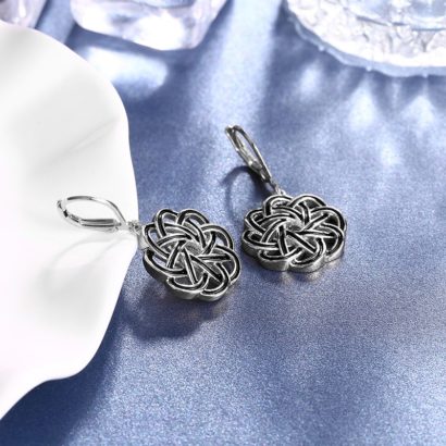 Special copper earring with Guilloche design and silver plated