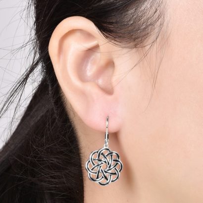 Special copper earring with Guilloche design and silver plated