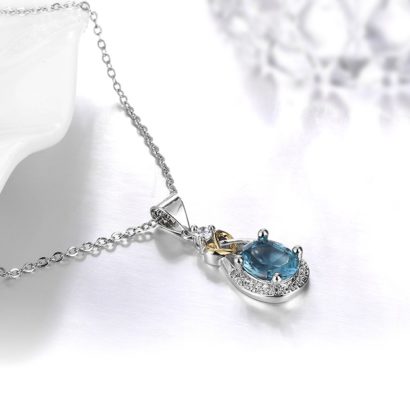 Heart and water drop necklace, plated with silver and inlaid with blue crystal