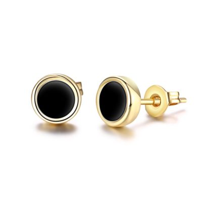 Special earring plated with gold and inlaid with black opal