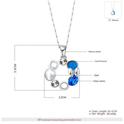 A unique design of combined ornaments plated with platinum, inlaid with white opal, blue glass stone and a crystal diamond