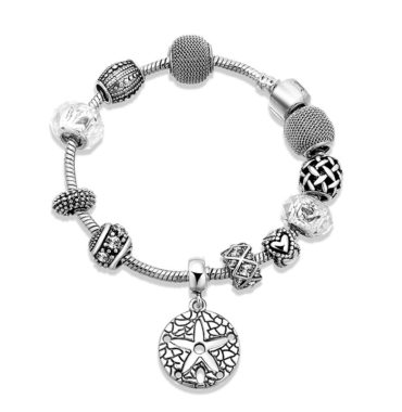 Silver sea star bangle inlaid with crystals diamond and special ornaments