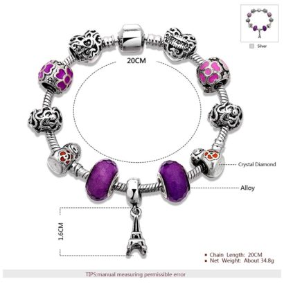 Eiffel tower bangle, inlaid with violet diamond and some special metal ornaments