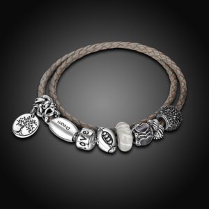 Special leather bangle, inlaid with crystal diamond plated with silver