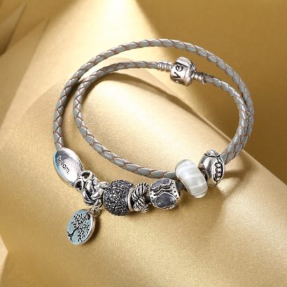 Special leather bangle, inlaid with crystal diamond plated with silver