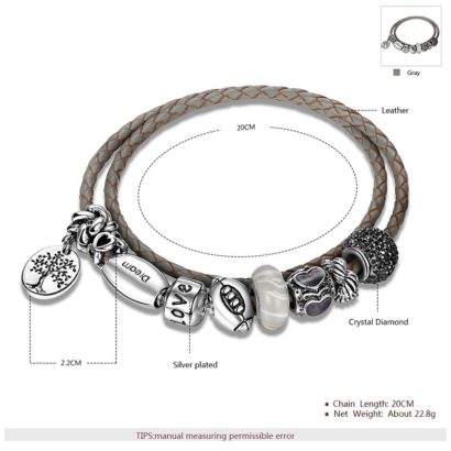 Special leather bangle, inlaid with crystal diamond plated with silver
