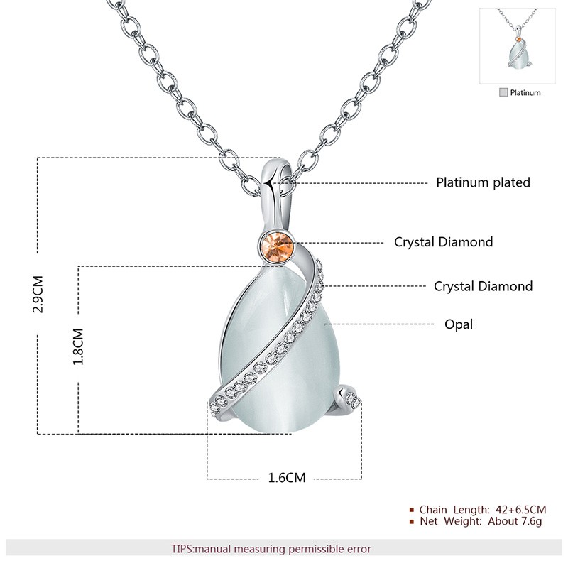 A special necklace, plated with platinum and inlaid with red crystal diamond, white crystal diamond and a big opal in the middle