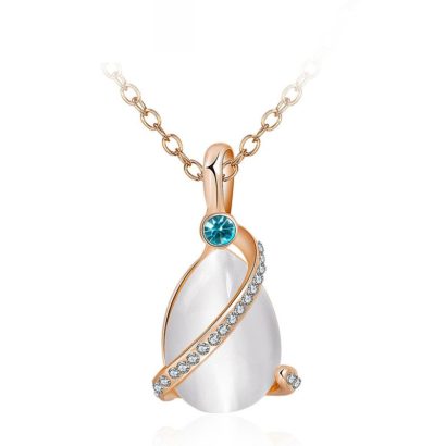 A special necklace, plated with gold and inlaid with blue crystal diamond, white crystal diamond and a big opal in the middle