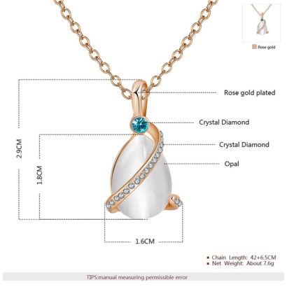 A special necklace, plated with gold and inlaid with blue crystal diamond, white crystal diamond and a big opal in the middle