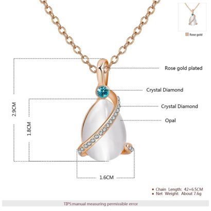 A special necklace, plated with gold and inlaid with blue crystal diamond, white crystal diamond and a big opal in the middle