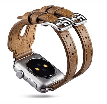 Classic Series Double Buckle Cuff Genuine Leather Apple Watchband for 38mm/42mm