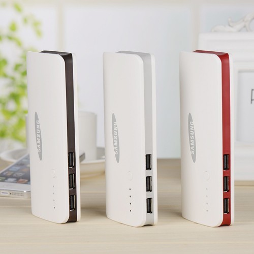 Power Bank 20000mAh Samsung 3 USB with Torch Light, white colors Envelope cover white leather