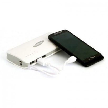 Power Bank 20000mAh Samsung 3 USB with Torch Light, white colors Envelope cover white leather