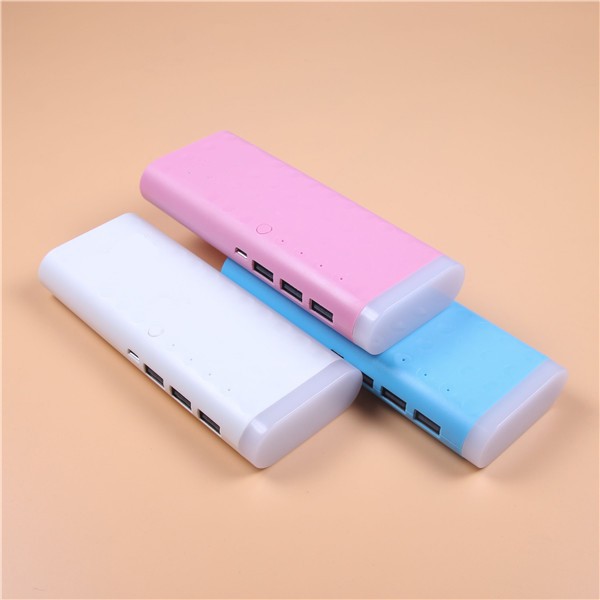 Power Bank 20000 mAh 3 USB with Torch Light, multi-colors Plastic oval cover of multiple colors