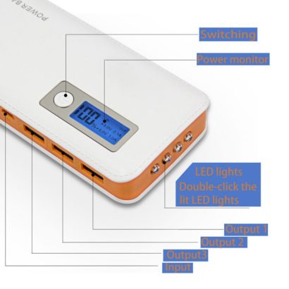 Power Bank High Capacity 20000mAh with 3 USB Ports And LED Light, Portable External Battery Charger