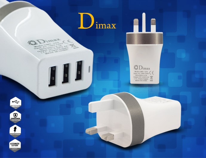 Dimax charger adapter 3 in 1 Compatible with all Smart iPhone, Tablets, iPad, Samsung, Apple