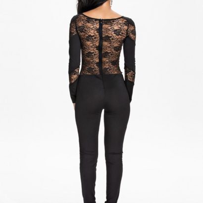 Black Lace Insert Hollow-out Fashion Jumpsuit