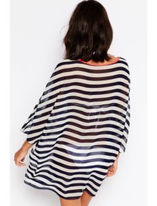 Kimono Sleeve Chiffon Striped Beachwear